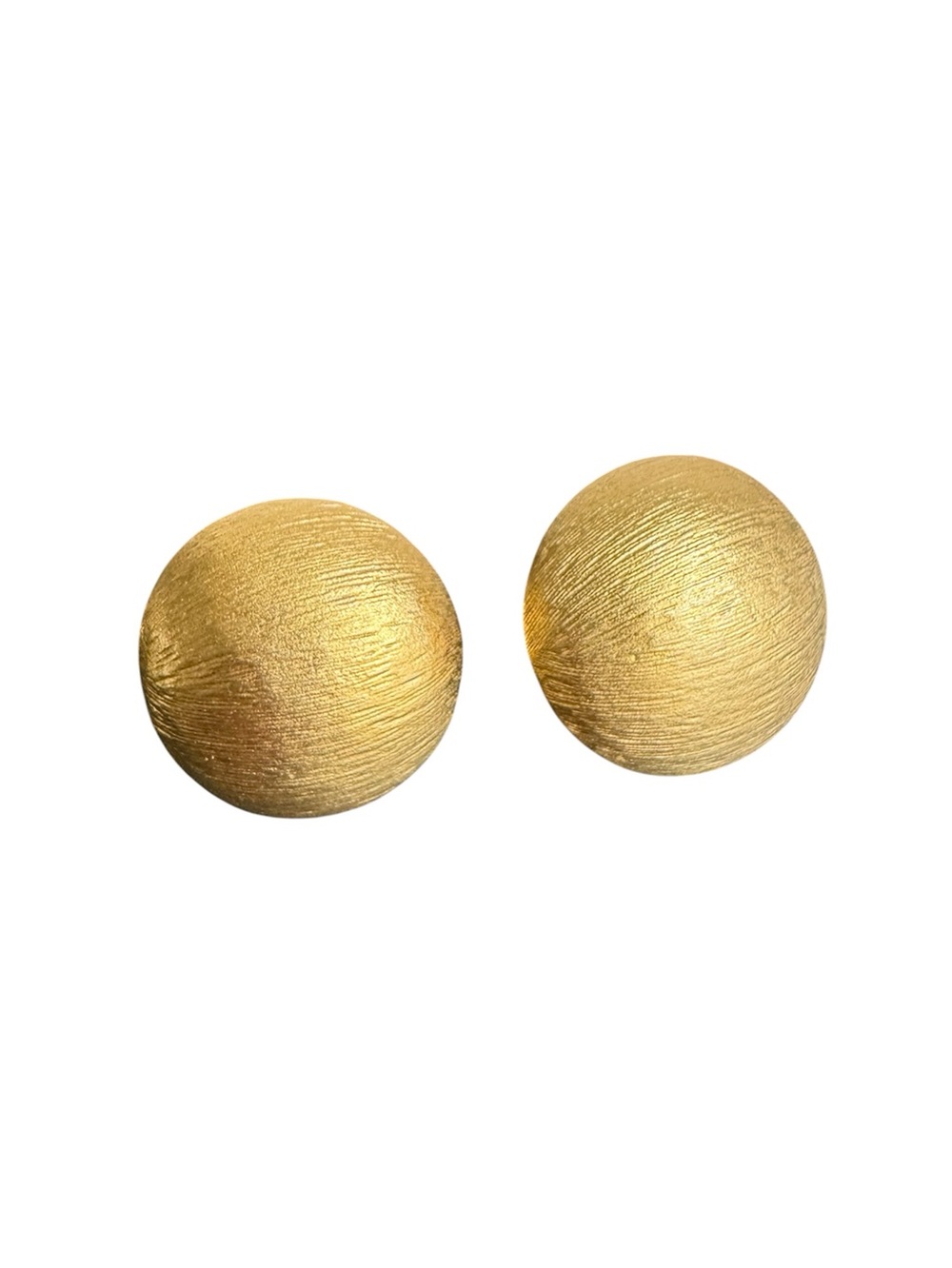 Vintage Crown Trifari Gold Tone Earrings Clip On Round Brushed Satin Dome Button